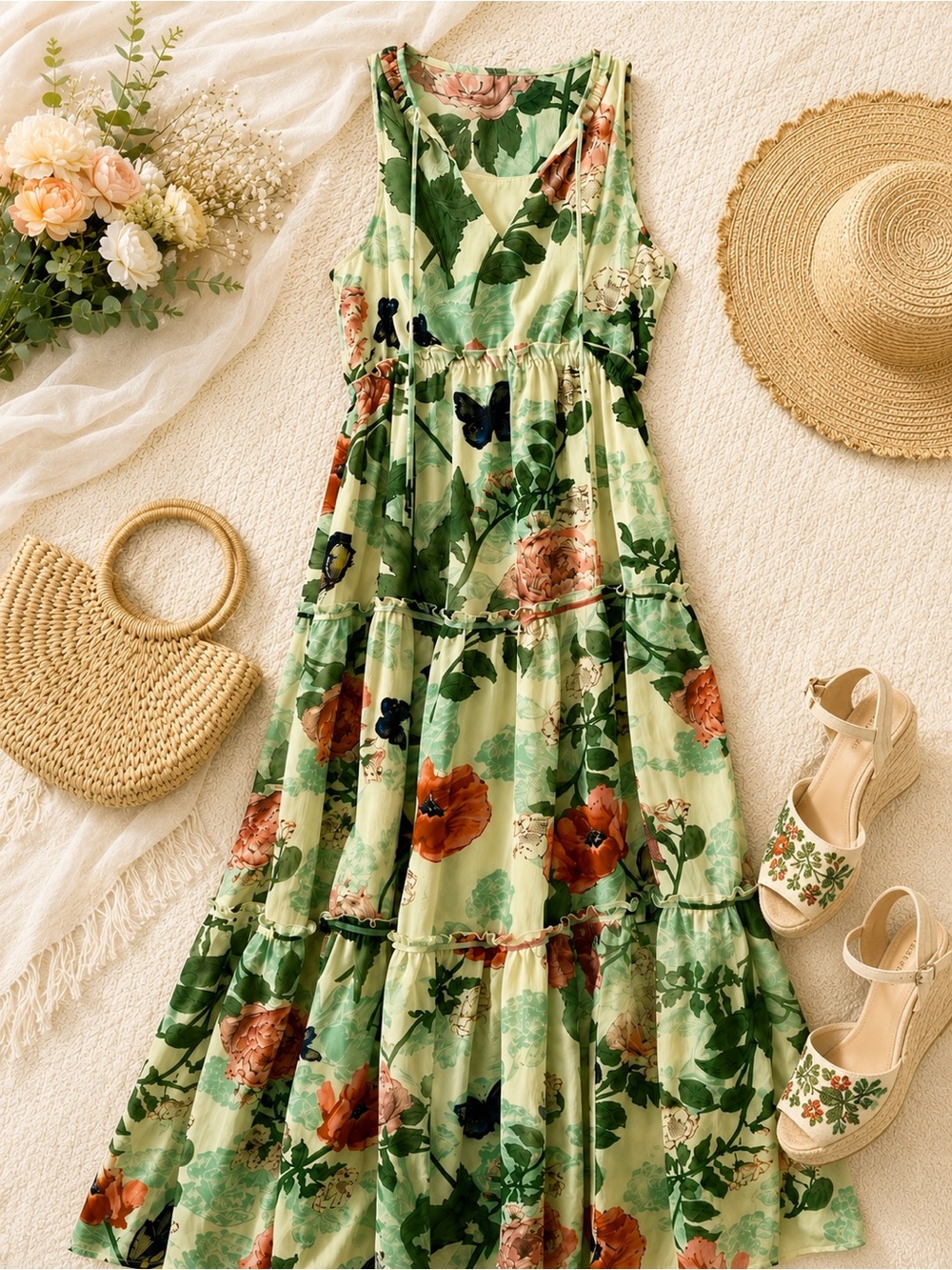 Maeve Anthropologie Floral Butterfly Maxi Dress Size 0P - Picture 5 of 5
